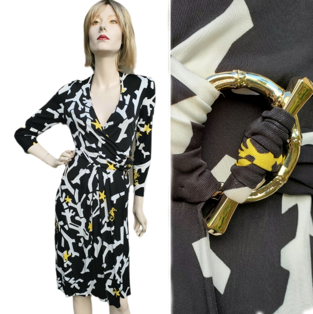 Gucci Coral Seahorse Silk Summer Wrap Dress Size 6 8 - Authentic